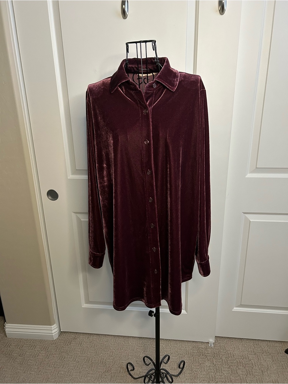 Soft Surroundings Velvet Button-Down Shirt in Deep Wine